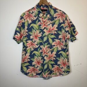 Ralph Lauren Linen Blend Hawaiian Work Camp Shirt Size XL Floral Resort Beach
